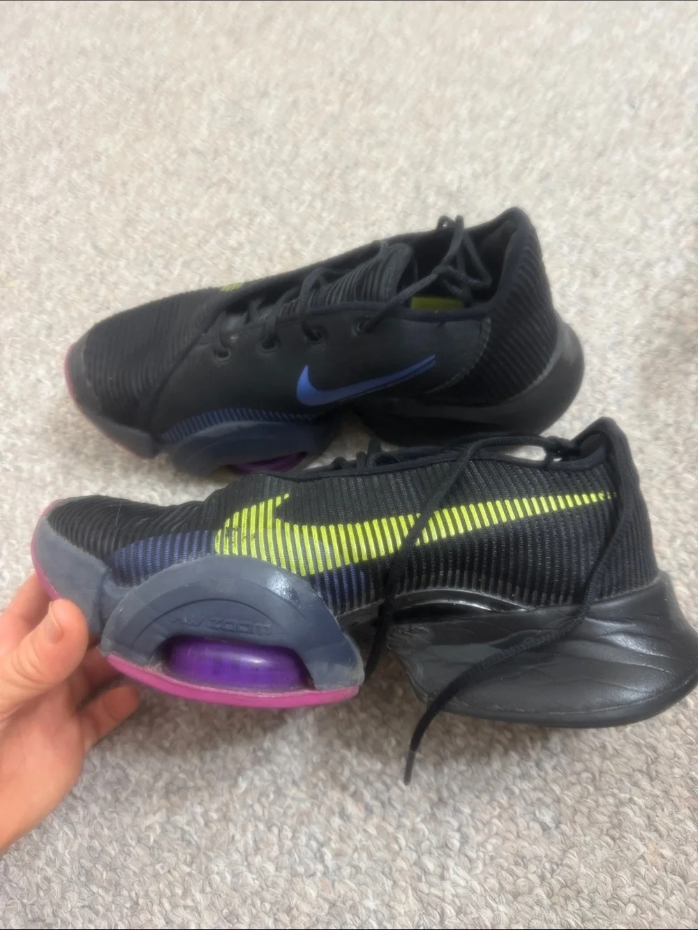 Nike Women's Black Sneakers with Purple Accent and Pink Toe